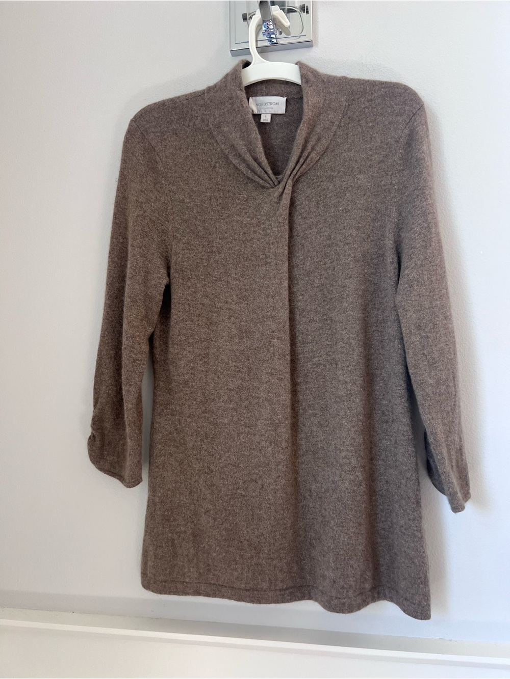 Nordstrom  collection cashmere Knit Taupe Sweater Tunic - Soft V-Neck Detail
